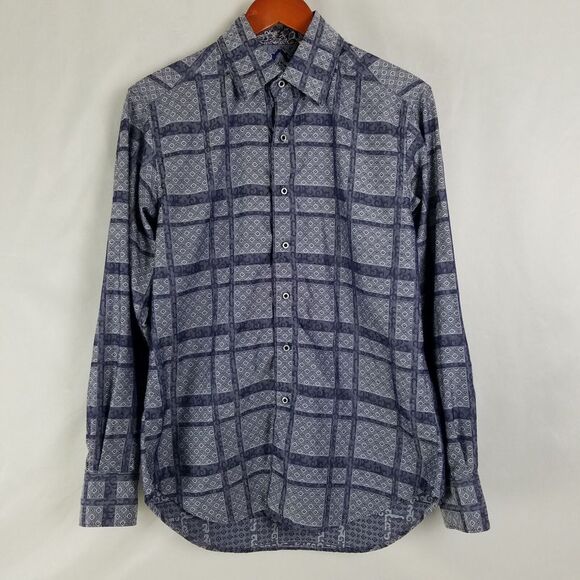 Robert Graham Shirt Mens Small Gray Jacquard Dormer Geometric Long Sleeve‎ - Picture 1 of 16